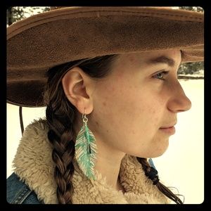 Handcrafted leather feather earrings